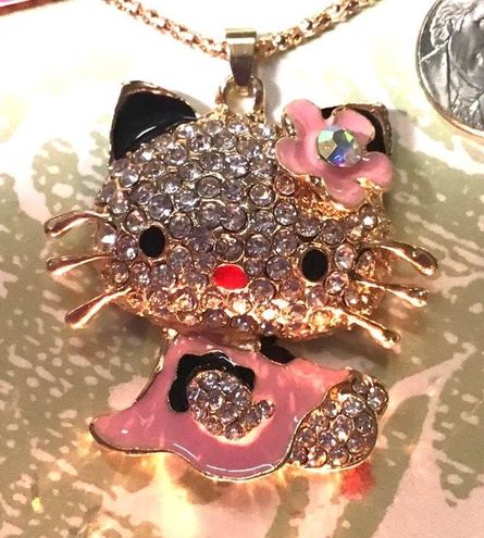 HELLO KITTY Rhinestone Pave Cute Face Pendant Necklace Silver Tone 16'' |  eBay