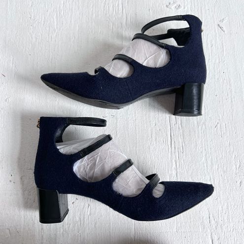 Tory Burch heels size 6 multi strap mary jane block heel wool leather blue  pumps - $19 (94% Off Retail) - From Hannah