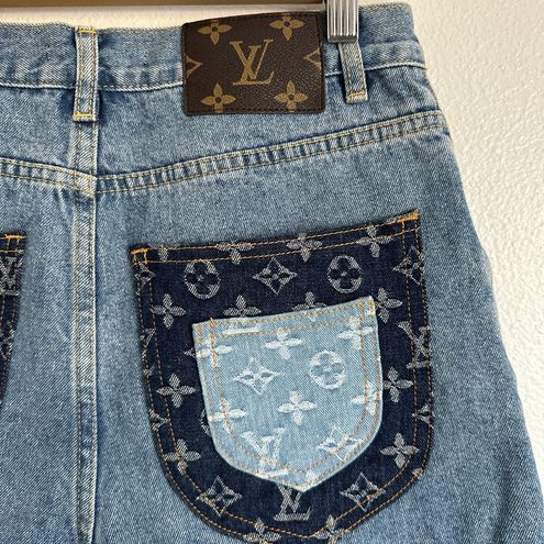 Louis Vuitton® Flocked Monogram Denim Mini Shorts Navy. Size 36 in