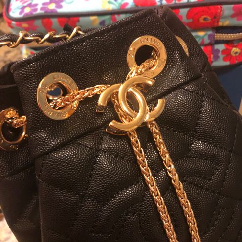 Chanel NEW VIP Gift Black Gold Bucket Bag Crossbody Handbag purse - $294  New With Tags - From Upcycled