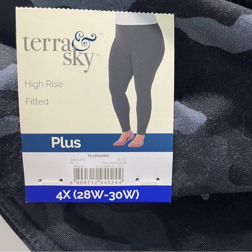 Terra & Sky High Rise Fitted Leggings Black - Plus Size 4X (28W-30W)  Stretch