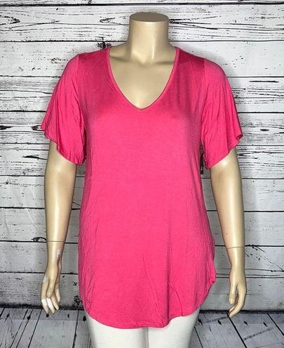 Neon Pink V Neck Short Sleeve Knit Top