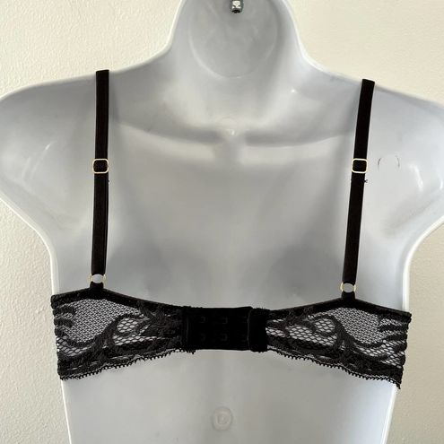 Natori Bra Womens 32B Black Feathers Lace Underwire Contour NWOT