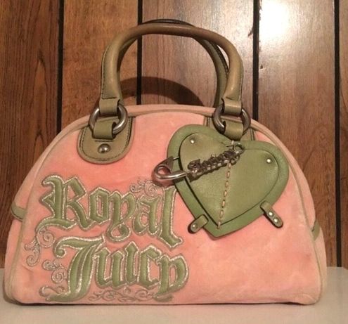 Rare Vintage Pink Grey Juicy Couture Purse Satchel Mini Tote Bag Velour  Handbag