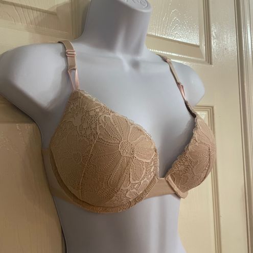 Victoria's Secret 32DD Bra Push Up Bombshell Nude Beige Floral Lace Tan  Size 32 E / DD - $20 - From Relove