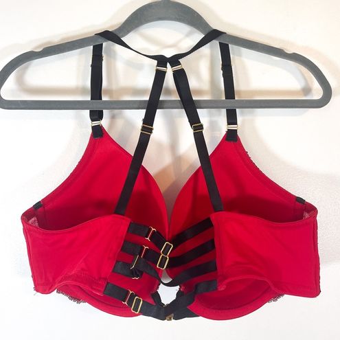 Cacique Lane Bryant boost plunge red black front close lace strappy bra  size 42D - $36 - From Cynthia