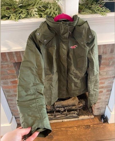 Hollister All Weather Jacket size XS Olive Green w/Pink Logo - $27