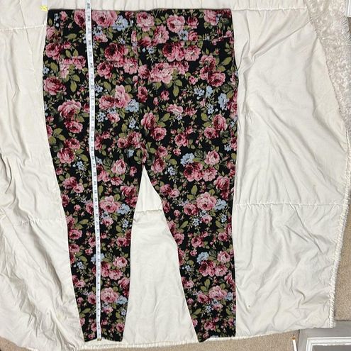 Time & Tru Floral Pink and Blue Roses Jeggings Skinny Womens