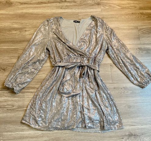 SheIn Curve Silver Sequin Long Sleeve Mini Dress Plus Size 2XL Gray - $32 -  From Tinnie