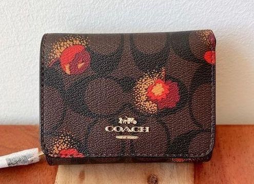 Coach Signature C Brown Canvas Leather Credit Card Trifold 