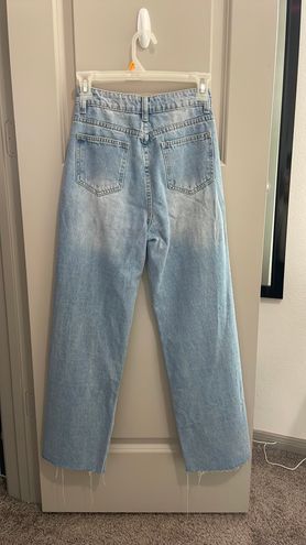 SHEIN PETITE Ripped Straight Leg Jeans