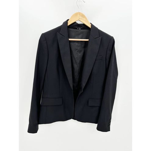 Theory womans Sz 6 black wool Gabe B tailor Blazer coat style