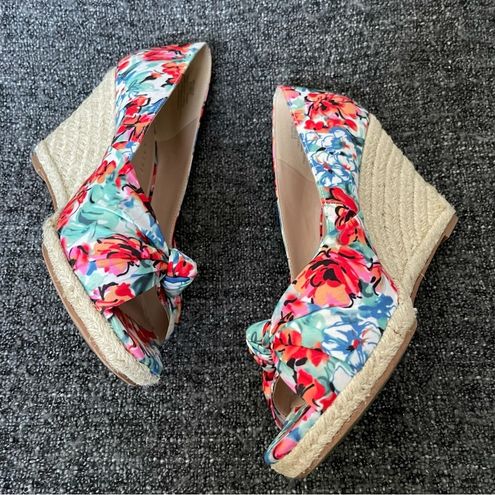 Kelly Katie Ivala Wedge Espadrille Sandal Floral Fabric Peep Toe