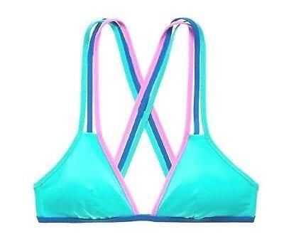 Details about   Victoria's Secret Seafoam Glow w Contrast Strappy Cross-Back Triangle Bikini Top 