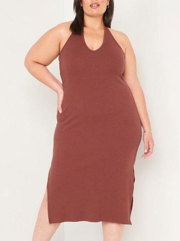 Fitted Rib-Knit Halter Midi Dress