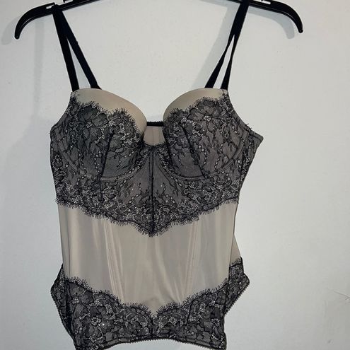 VICTORIA'S SECRET Very Sexy Lace Corset Top,BLACK/BEI SIZE 34DDD/F75  #325823-093