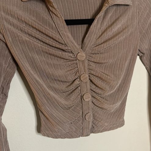 Naked Wardrobe Ruched Button Up Crop Top Size XS - $35 New