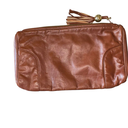 Lewis Vintage Leather Clutch Handbag Purse Zipper Gold Tassel Brown Leather  - $32 - From Pritandproper