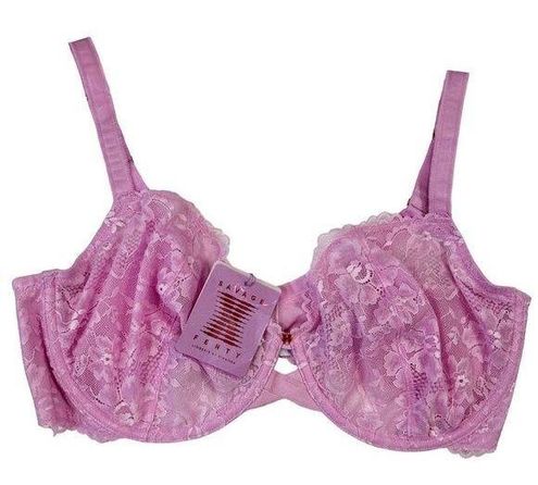 Savage X Fenty Floral Lace Unlined Bra with X Charm Purple