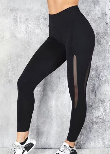 High-Waist Stretchy Leggings Phone Pocket Sports Yoga Pants Black Mesh  Cutout M Size M - $12 - From Brooklyn