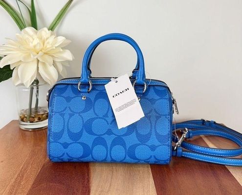 Coach C9947 Mini Rowan Top Zip Crossbody Bag in Bright Blue Signature  Coated Canvas and Smooth Leather - Women's Bag