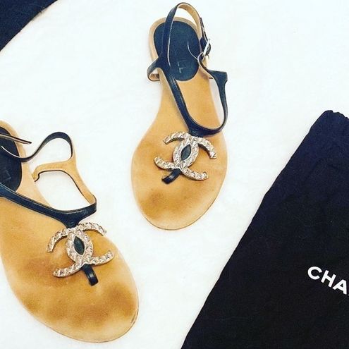 Chanel Authentic black leather strap silver metal CC logo sandals Size  undefined - $469 - From Jocelyn