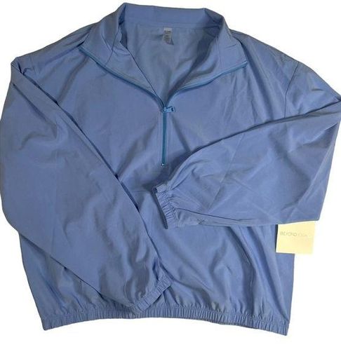 Beyond Yoga blue Stretch Woven In Stride Half Zip Pullover size