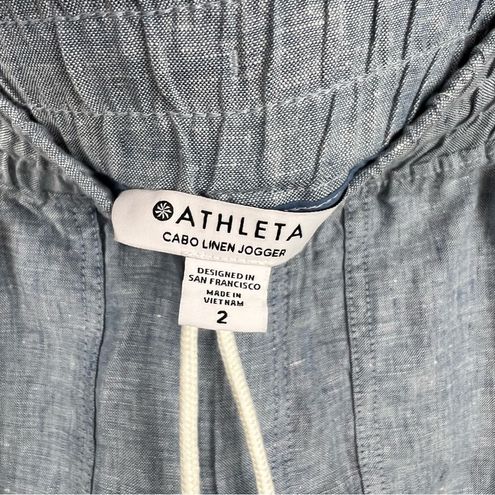 Athleta Cabo Linen Jogger Pants Size 2 Blue Travel Casual Beach