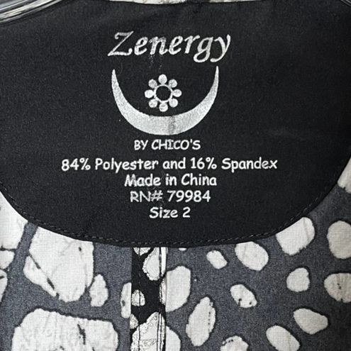 Chico's Zenergy Floral Full Zip Jacket Light Weight Black White Size 2
