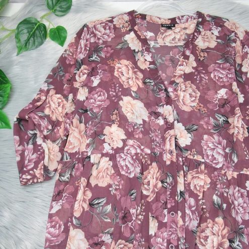 TORRID Sheer Floral Chiffon Hi-Lo Tunic Top V-Neck Tab Sleeve Plus Size 2X