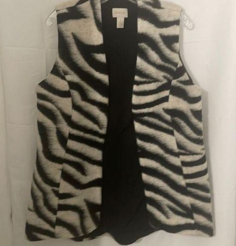 Women's Chico's wool blend zebra print open front vest size extra