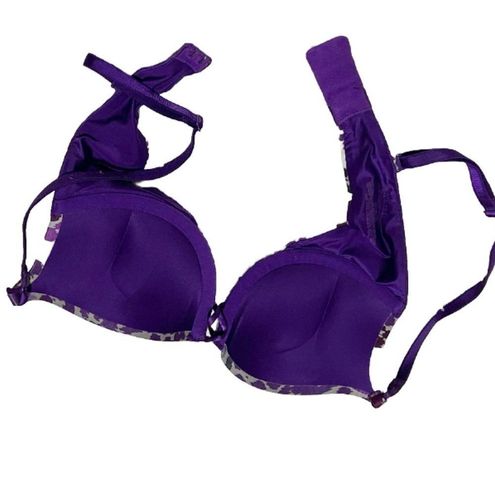 Victoria's Secret Miraculous Plunge Purple Animal Print Satin Push Up Bra  34B Size undefined - $39 - From Julie