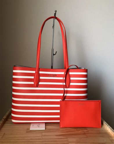 Kate Spade All Day Sailing Stripe Large Tote + Wristlet Tamarillo