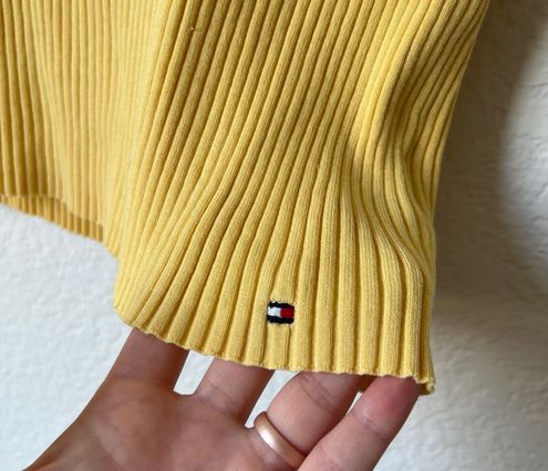 Tommy Hilfiger Vintage Yellow Ribbed Short Sleeve Shirt Size XL