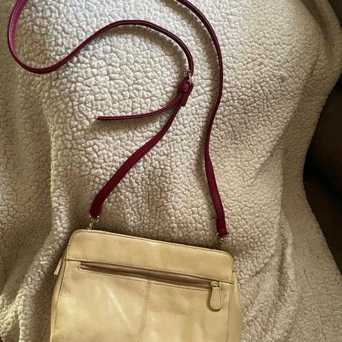 Laura Scott Woman's small size beige and maroon long shoulder strap purse -  $18 - From Tamara