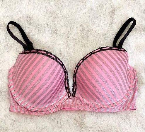 VICTORIA'S SECRET Bright Dark Pink Demi Bra - Size 34DD - Silver