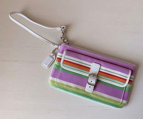 Y2k Vintage Coach Pink Multi-Color Striped Purse w/ Genuine