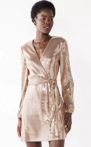 Gold Sequin Wrap Mini Dress