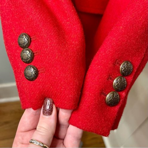 Talbots Shetland Wool Blazer Jacket Red Pop Herringbone 14 - $87