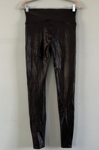 Spanx Faux Leather Stripe Power Waistband Tummy Control Black Leggings Size  M - $65 - From Belle