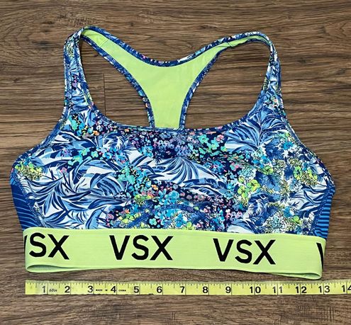 Victoria's Secret VSX Sports Bra Floral Neon Green White and Blue