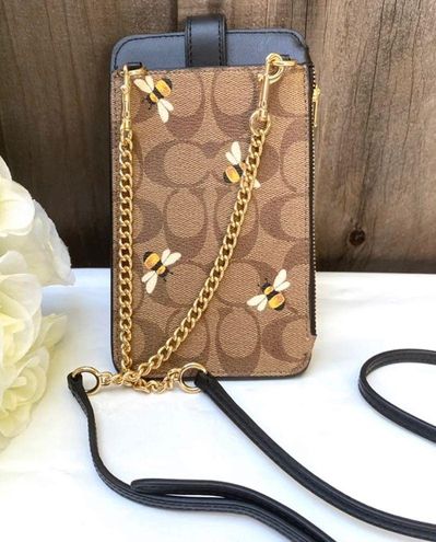 NWT Coach Phone Crossbody In Signature Canvas With Bee Print C8672