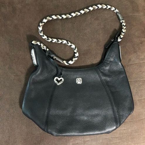 Brighton Black Leather shoulder Braided handle Bag