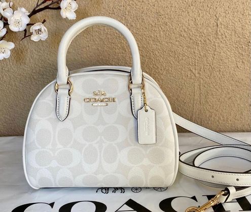 Coach Sydney Small Chalk White Signature Coated Canvas Satchel Handbag