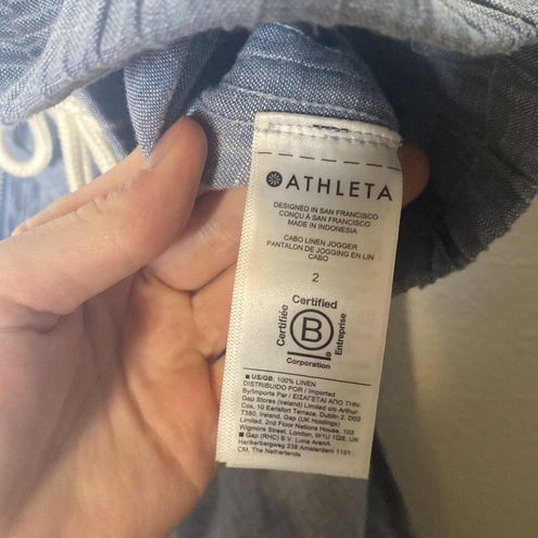 Athleta Cabo Linen Joggers Womens 2 Chambray Blue Semi Fitted Drawstring  Pants