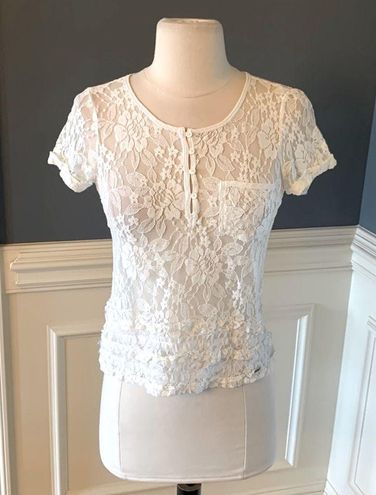 Hollister White Lace Top Womens XS Sheer Romantic - $19 - From Debbie