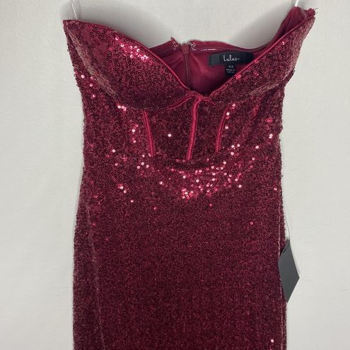 Boost Your Beauty Wine Red Sequin Strapless Bustier Midi Dress