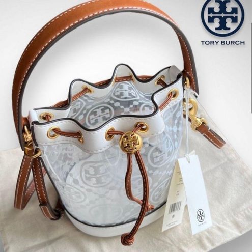 Tory Burch T Monogram Bucket Bag In Clear (white)