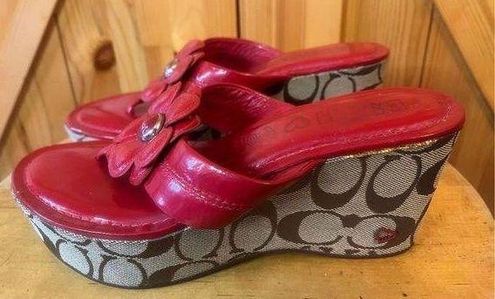 Coach Women s Size 5.5B Red Poppy Harley Wedge Platform Sandals