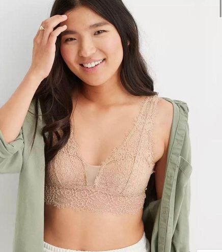 Aerie Eyelash Lace Padded Plunge Bralette Tan - $7 (82% Off Retail) - From  Samaria